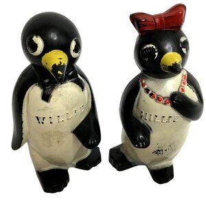 VTG Willie & Millie Penguin Salt Pepper Shakers F&F Works Ohio MCM 3" Cool